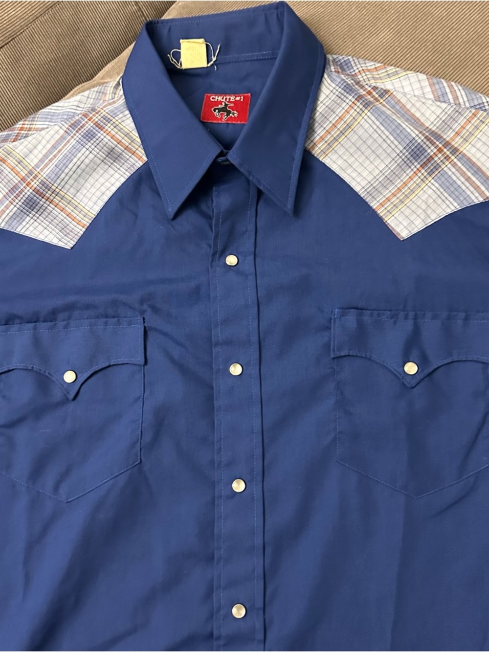 Vintage Chute #1 Western Pearl Snap Shirt Blue Plaid Yoke Cowboy Mens 17 32 - Picture 3 of 9